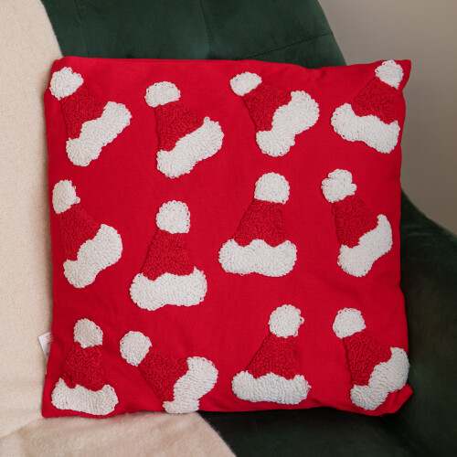 43cm Red Santa Hat Christmas Cushion Soft Polyester Festive Decor