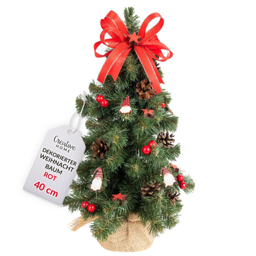 Creative Home Kleiner Weihnachtsbaum Rot Geschmückt | Höhe 40 cm