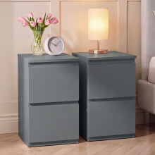 (Grey) Denver 2 Drawer Bedside Chest, Modern Nightstand Storage Table- Set of 2