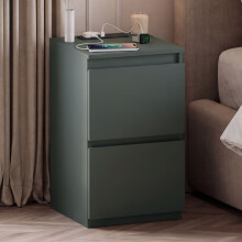 (Green) Denver 2 Drawer Bedside Chest with Power Outlet, Modern Nightstand Storage Table