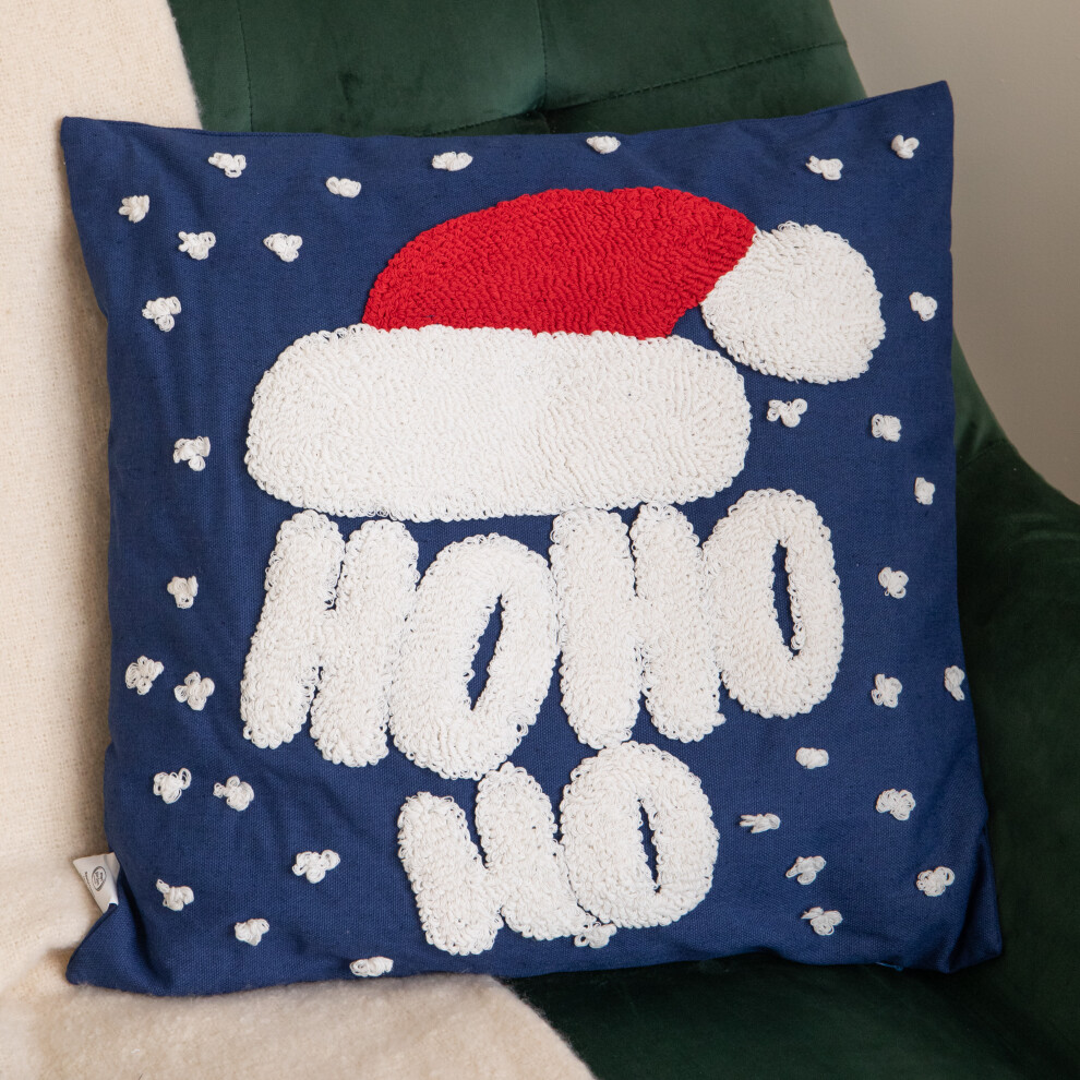 Three Kings 44Cm Dark Blue Ho Ho Ho Santa Hat Christmas Cushion