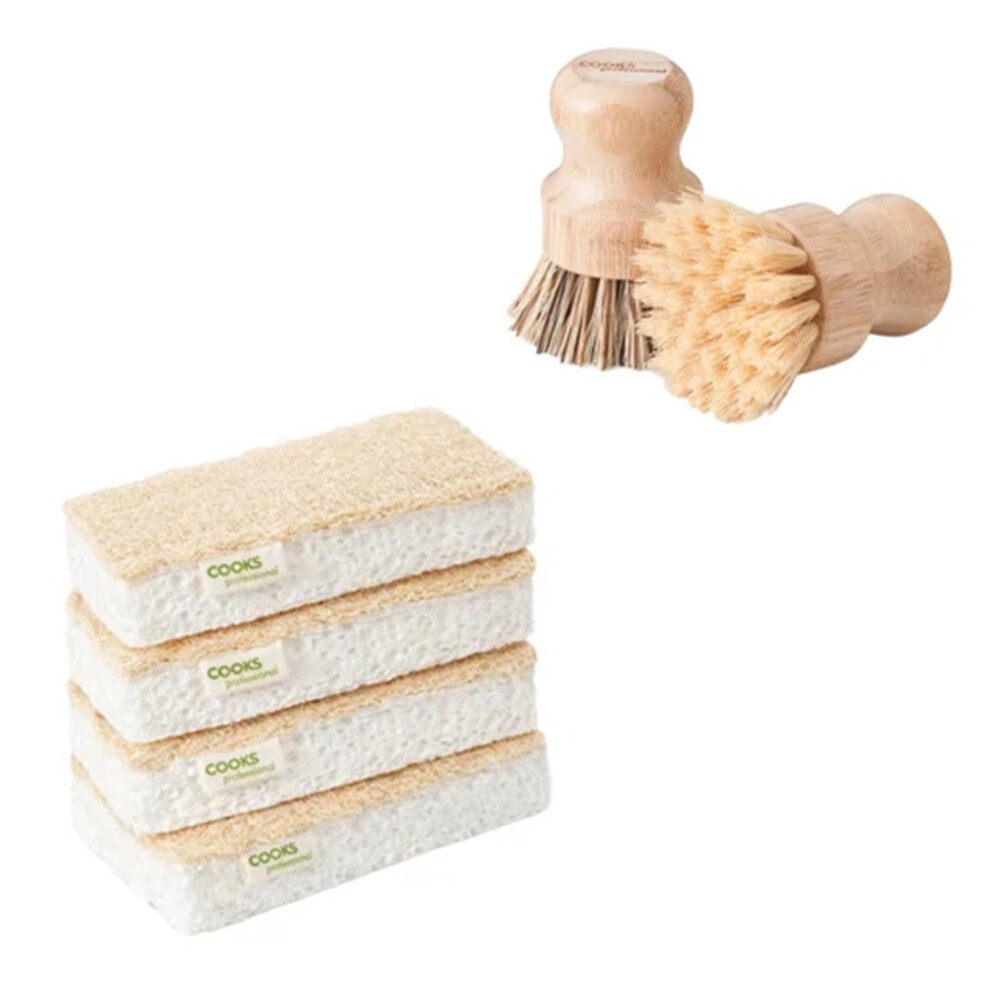 Cooks Professional Eco Cleaning Tools Set | 2 Pot Brushes And 4 Eco Sponges