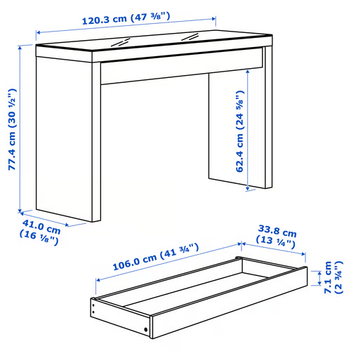 IKEA MALM Dressing Table with Drawer 120x41cm 2