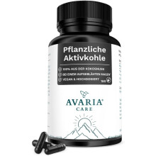 Pflanzliche Aktivkohle 180 Kapseln – aus Kokosnuss, 2.000 mg pro Tagesdosis, 100% vegan, ohne Zusätze – Avaria Care