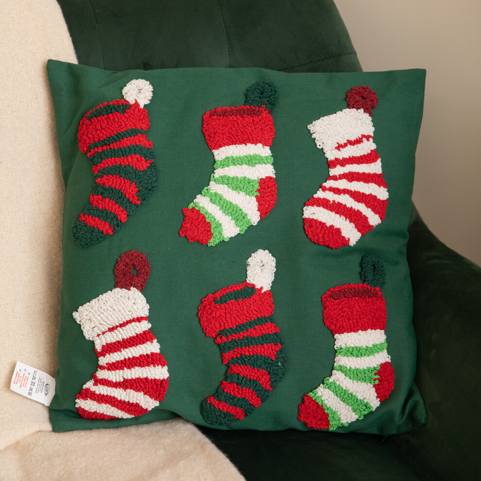 Samuel Alexander 45Cm Dark Green Soft Decorative Christmas Stocking Cushion, Green - Image 3