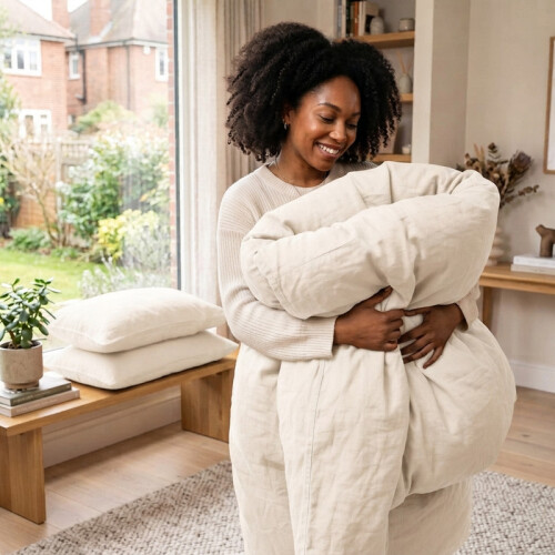 (Single (150x200cm), Cream) Plain Duvet Cover with Pillowcases Soft Microfibre Bedding Set