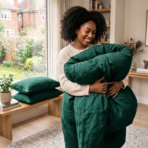 (Double (200x200cm), Emerald Green) Plain Duvet Cover with Pillowcases Soft Microfibre Bedding Set