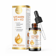 Vitamin D3 & K2 Tropfen – 1.000 I.E. D3 & 20 µg K2 (K2VITAL MK7), 1.500 Tropfen, für Knochen & Immunsystem – Smart Fasting