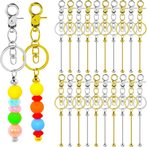 20 Pieces Beadable Keychains Bars - Diy Golden & Silver Beadable Keychains Bulk -Beaded Keychain Making Kit 1