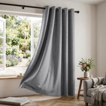 (66x84inch-Single Panel Only, Charcoal) 100% Blackout Linen Curtains 185GSM Triple Layer Technology