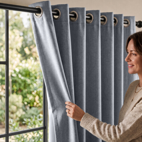 (66x84inch-Single Panel Only, Grey) 100% Blackout Linen Curtains 185GSM Triple Layer Technology 1