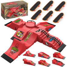 (A) Fingerboard Skate Park Ramp Set, 6-in-1 Fingerboard Skateboard With 6 Ramps And 6 Fingerboards, Fingerboard Training Props