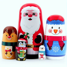 (5 PCS) 5 Piece Russian Nesting Doll Set - Traditional Russian Nesting Doll With Santa Claus Figure (Russian: Санта), Christmas Gift