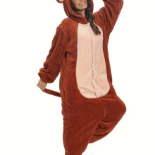 (One, 16) Autumn And Winter Cartoon Monkey Cute Thickened Warm Plush Jumpsuit Long-sleeved Trousers Suitable For Home Wear And Stage Perform