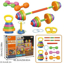 (B) Weightlifting Set Dumbbell Barbell Kettlebell Ring Adjustable Fitness Equipment Toy, 6-in-1 Arched Bell Toy Barbell Set