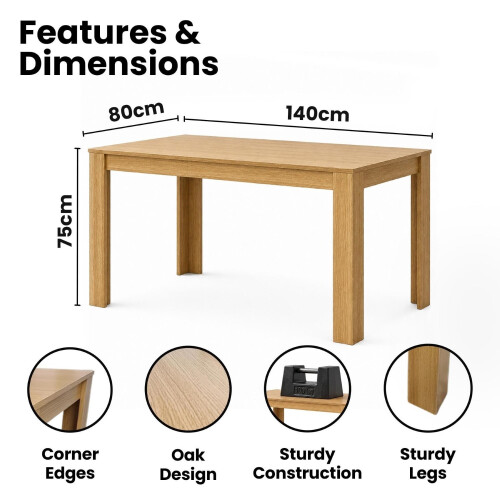 Wooden Rectangle Oak Dining Table (140x80x75cm) 1