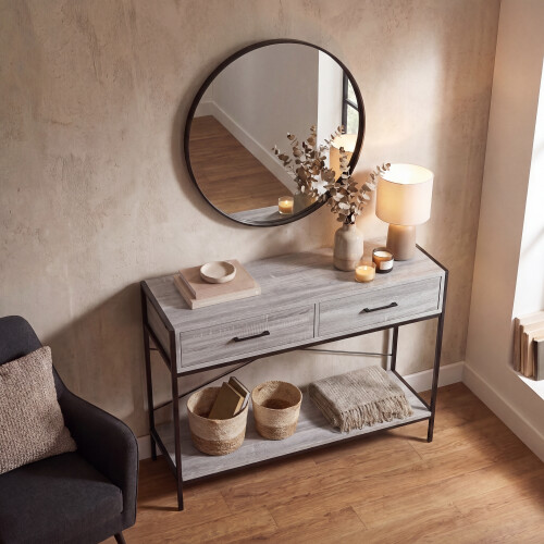 Vida Designs (Grey) Brooklyn Industrial 2 Drawer Console Table Shelf 2