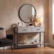 (Grey) Brooklyn Industrial 2 Drawer Console Table Shelf