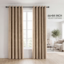 (Velvet Ringtop - Beige) 66x84 Dual Panel Curtains with Free Tiebacks | Premium Quality Drapes