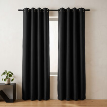 (Blackout Ringtop - Black) 66x84 Dual Panel Curtains with Free Tiebacks | Premium Quality Drapes