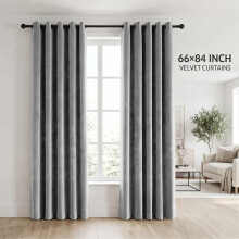 (Velvet Ringtop - Grey) 66x84 Dual Panel Curtains with Free Tiebacks | Premium Quality Drapes
