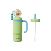 (Orange) (Yellow) Stainless Steel Whale Fountain Tumbler with Handle Two Lids