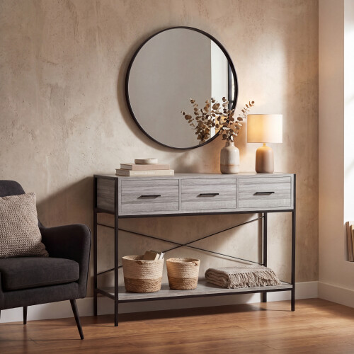 Vida Designs (Grey) Brooklyn 3 Drawer Console Table Hallway Storage
