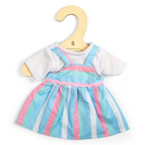 Vestido de boneca - BIGJIGS - Vestido listrado - Azul pastel - Para bonecos de 25 cm - Materiais suaves e laváveis