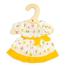 Vestido de boneca - BIGJIGS - Com estampas - borda amarela - laço - lavável