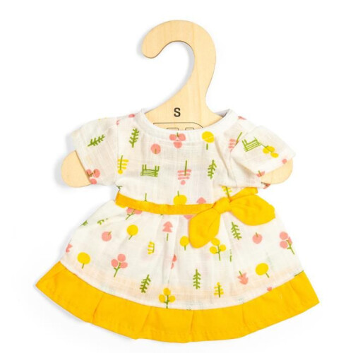 Vestido de boneca - BIGJIGS - Com estampas - borda amarela - laço - lavável