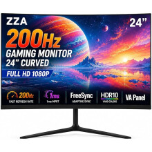24 Inch Gaming Monitor, 200Hz PC Monitor, Full HD 1920x1080 Computer Monitor, Curved VA Display, 1ms Response Time, Adaptive Sync