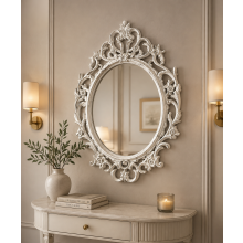 Oval Ornate Baroque Mirror White Rustic 69x48x3Cm
