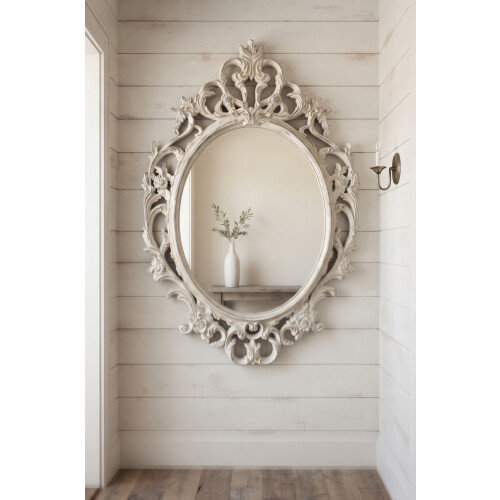 Oval Ornate Baroque Mirror White Rustic 69x48x3Cm 1