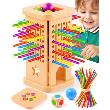 Montessori Wooden Board Game for Kids 3-6 Years with Sticks, Balls & Dice