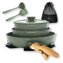 10Piece Cookware Set Nonstick Kitchen Cooking Pots Saucepan for Induction Green