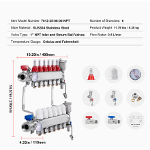 SucceBuy Collecteur de Chauffage au Sol Ă 6 Branchements, Acier Inoxydable SUS304, pour Tuyaux PEX
