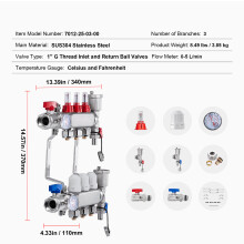 SucceBuy Collecteur de Chauffage au Sol, Acier Inoxydable 304, 3 Branches, Kit de Distribution Hydronique PEX