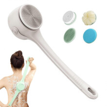 Brosse de bain électrique pour le dos, avec double poignée longue et massage rotatif, 4 têtes détachables