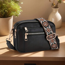 Sac bandoulière en cuir vegan avec bandoulière rayée, antivol, imperméable et élégant, idéal pour le bureau.