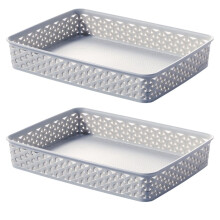2x Grey A4 Paper Tray Curver Basket Plastic Rattan