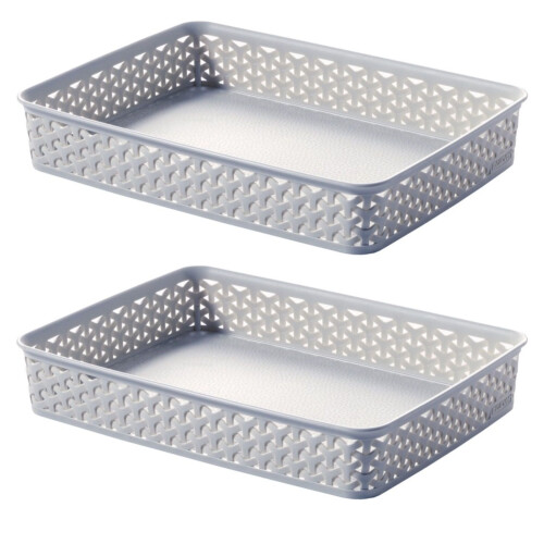 Curver 2x Grey A4 Paper Tray Curver Basket Plastic Rattan