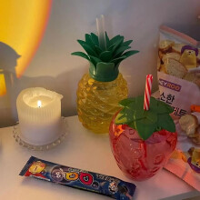 10er-Pack niedliche, ananasförmige Trinkbecher mit Strohhalm – wiederverwendbare Wasserflaschen für Kinder und Schüler, geei