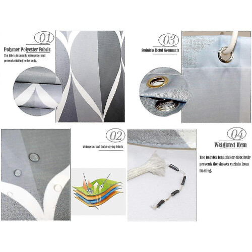 Duschvorhang 120 x 180 cm, wasserdicht, waschbar, schimmelresistent, Polyester, Grau 1