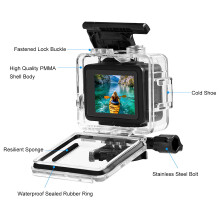 Compatibel met GoPro HERO 4K 2024 PULUZ 60m / 196ft waterdichte behuizing beschermhoes met gesp, basisbevestiging en schroef