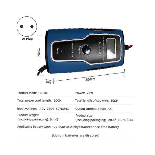 12V πλήρως αυτόματος έξυπνος φορτιστής 6A υψηλής ισχύος φορητός φορτιστής μ 1