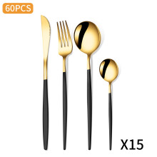 60-Piece Black and Gold Cutlery Set - Stainless Steel Flatware for 12, Dishwasher Safe Utensils for Home & Party