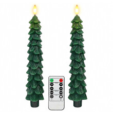 Candele a colonna LED senza fiamma con telecomando e timer, 2 pezzi, effetto cera verde per albero di Natale, a batteria