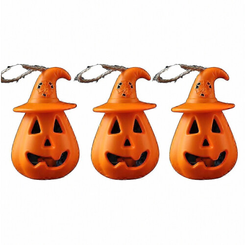3 Τεμάχια Φωτάκια Κολοκύθας LED για το Halloween Φορητά με Καπέλο Μάγισσας και Φάντασμα