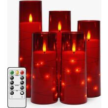 Candele LED senza fiamma con timer, set da 5 pezzi, effetto tremolante, atmosfera romantica, decorazione per casa e cena a lume di candela