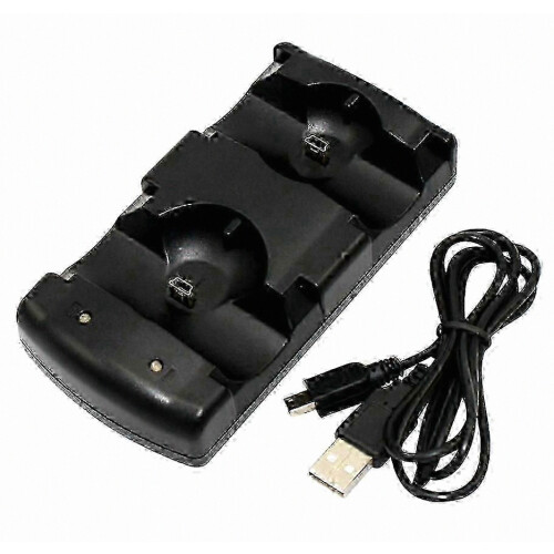 2 in 1 Dual Port Charging Dock Multifunction Charging Station with Light Indicator for PS3 Controllers, Black
